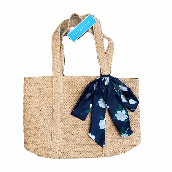 NWT Draper James Straw Bag with Floral Scarf - Picture 2 of 6